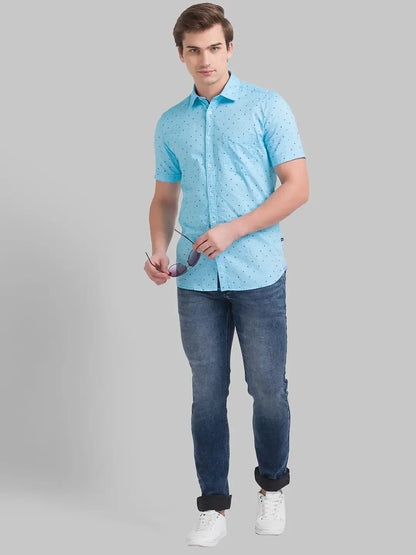 Men Blue Slim Tapered Fit Dobby Cotton Blend Jeans