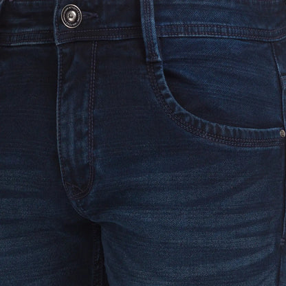 Men Blue Skinny Cropped Fit Dobby Cotton Blend Jeans