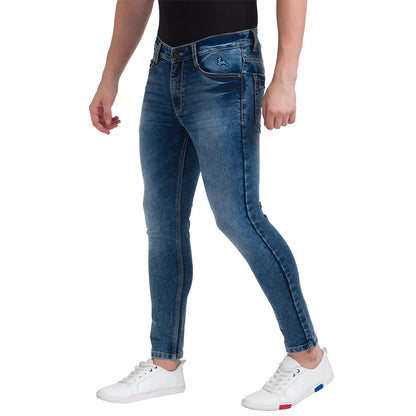 Men Blue Skinny Cropped Fit Dobby Cotton Blend Jeans