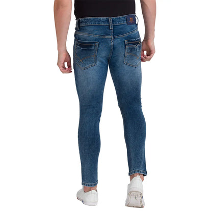 Men Blue Skinny Cropped Fit Dobby Cotton Blend Jeans