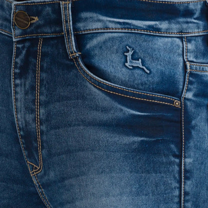 Men Blue Skinny Cropped Fit Dobby Cotton Blend Jeans