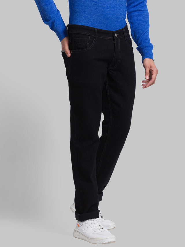 Parx Black Jacquard Slim Tapered Fit Cotton Blend Jeans