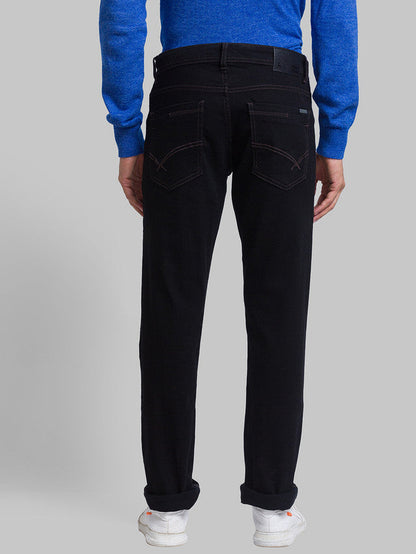Parx Black Jacquard Slim Tapered Fit Cotton Blend Jeans