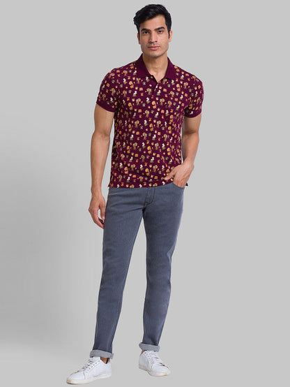 Parx Grey Jacquard Slim Fit Cotton Blend Jeans