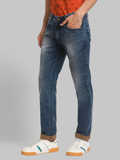 Parx Men Blue Jacquard Slim Tapered Fit Cotton Blend Jeans