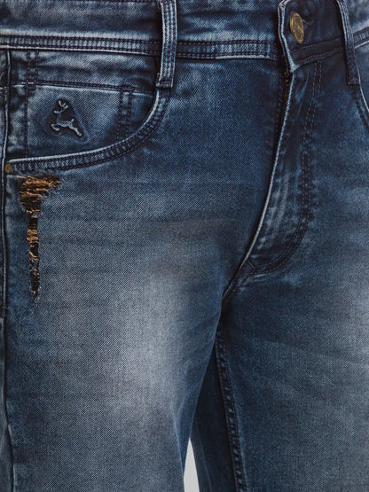 Parx Men Blue Jacquard Slim Tapered Fit Cotton Blend Jeans