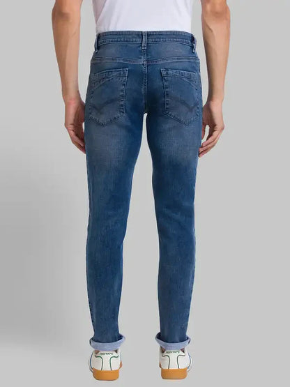 Men Blue Slim Tapered Fit Jacquard Cotton Blend Jeans