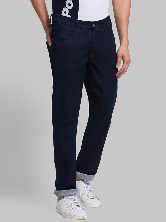Parx Blue Jacquard Slim Tapered Fit Cotton Blend Jeans
