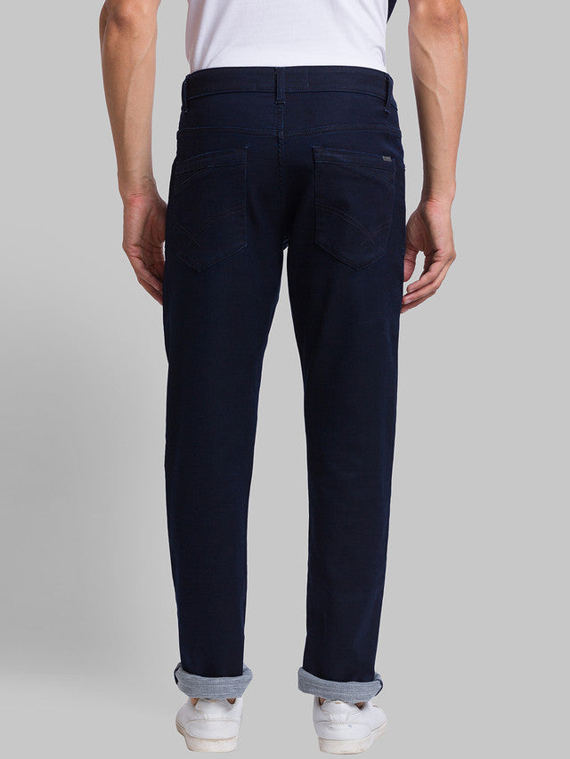 Parx Blue Jacquard Slim Tapered Fit Cotton Blend Jeans