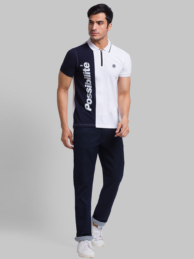 Parx Blue Jacquard Slim Tapered Fit Cotton Blend Jeans