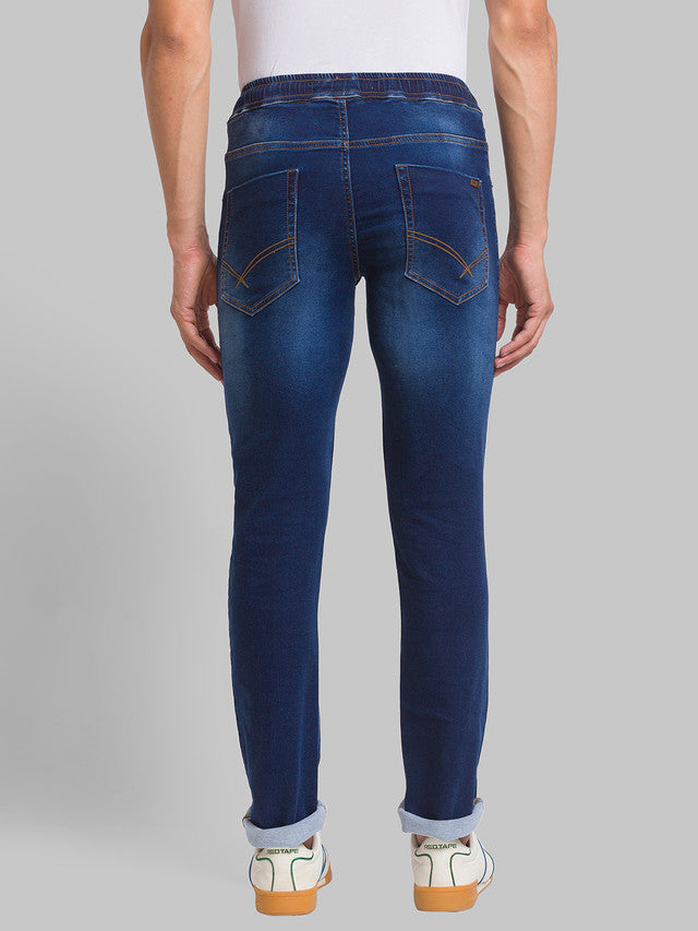 Parx Blue Jacquard Jogger Fit Cotton Blend Jeans