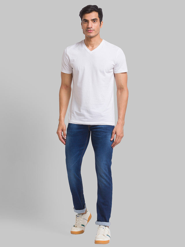 Parx Blue Jacquard Jogger Fit Cotton Blend Jeans