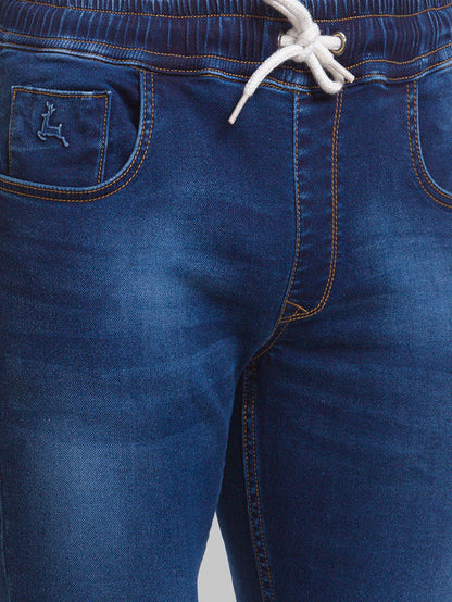 Parx Blue Jacquard Jogger Fit Cotton Blend Jeans