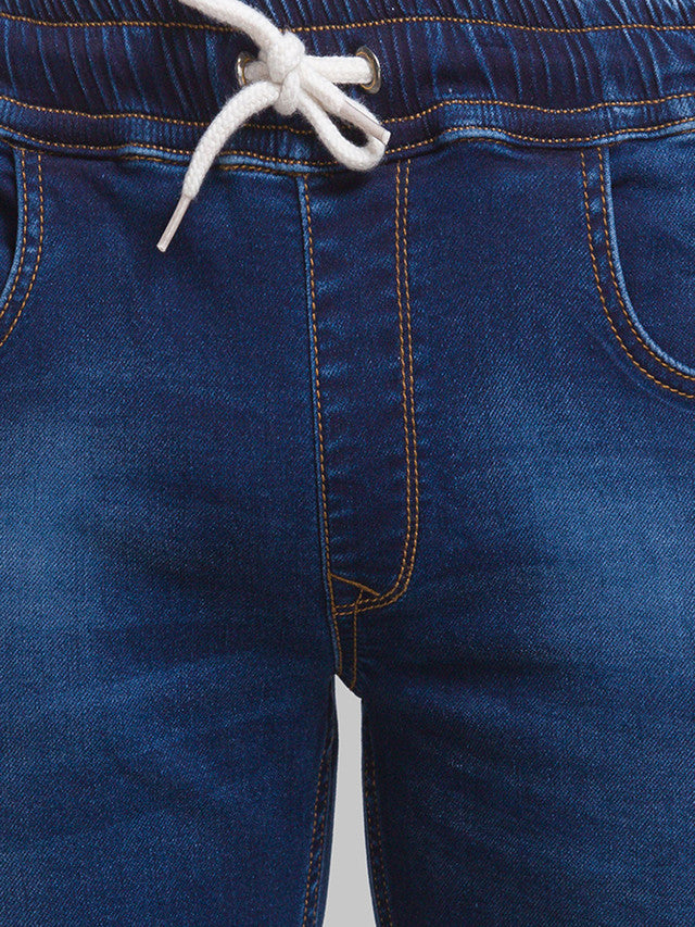Parx Blue Jacquard Jogger Fit Cotton Blend Jeans