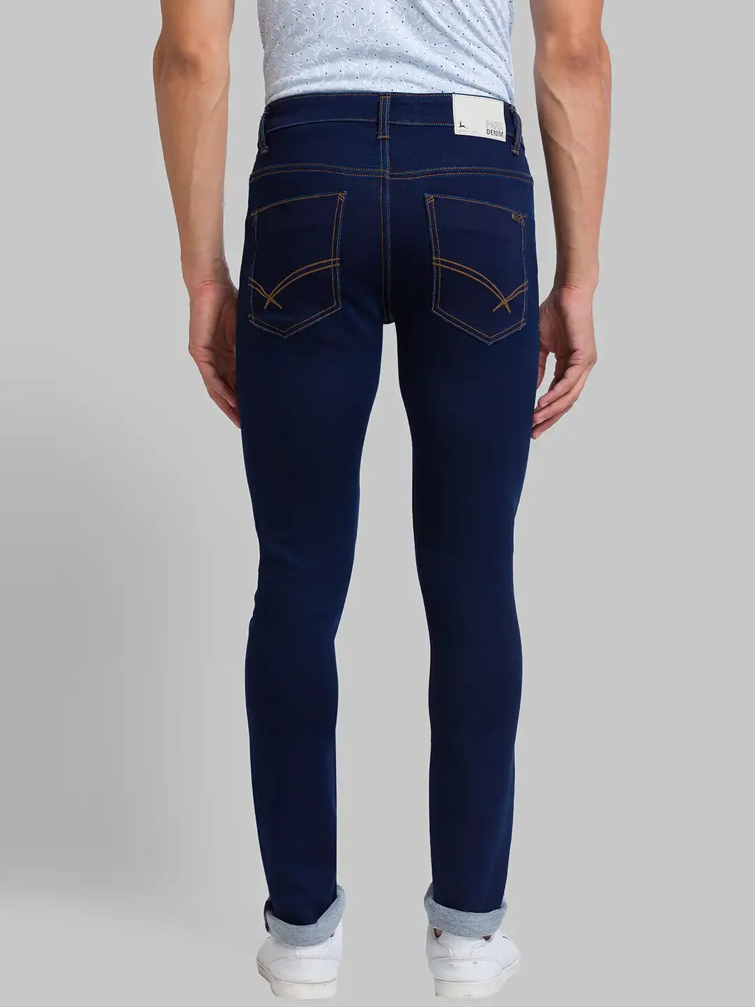 Men Blue Skinny Cropped Fit Jacquard Cotton Blend Jeans