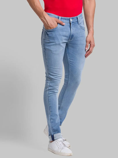 Men Blue Skinny Cropped Fit Jacquard Cotton Blend Jeans