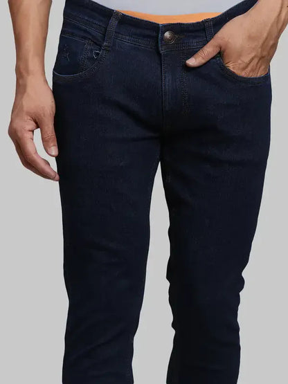 Men Blue Skinny Cropped Fit Plain Cotton Blend Jeans