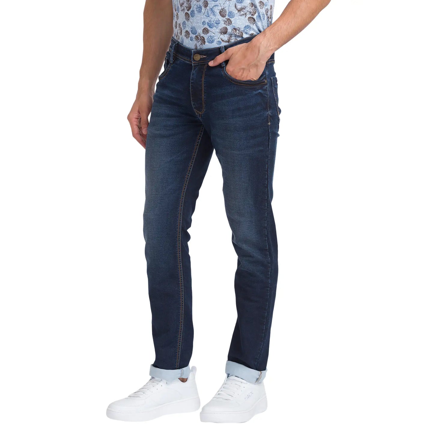 Men Blue Slim Tapered Fit Dobby Cotton Blend Jeans
