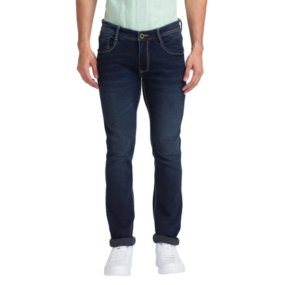 Men Blue Slim Tapered Fit Dobby Cotton Blend Jeans