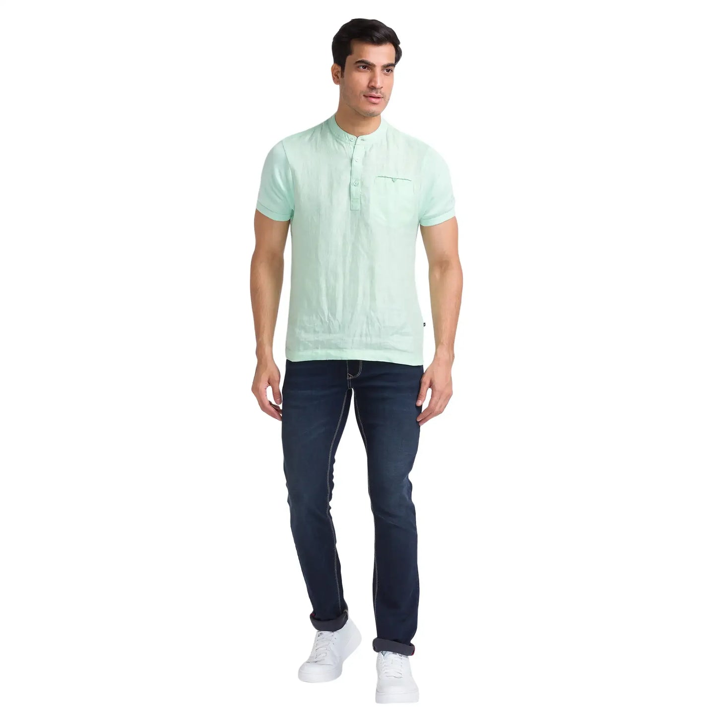 Men Blue Slim Tapered Fit Dobby Cotton Blend Jeans