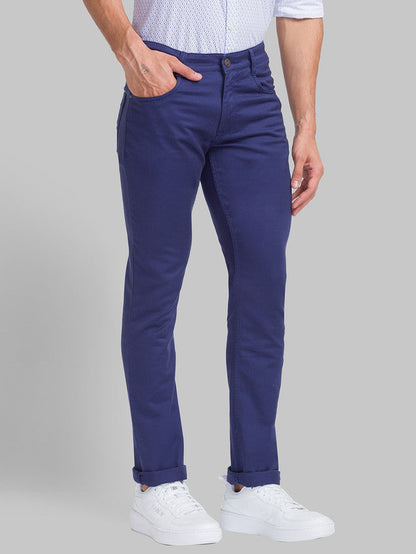 Parx Blue Dobby Slim Tapered Fit Cotton Blend Jeans