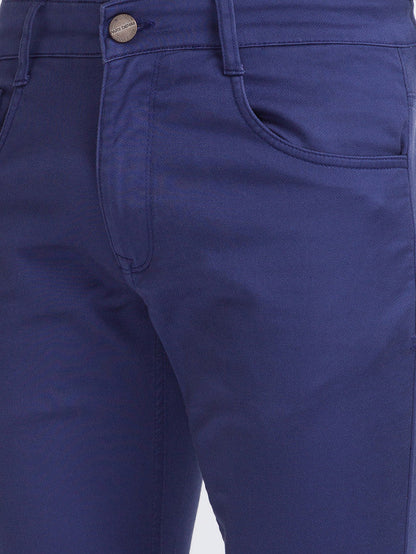 Parx Blue Dobby Slim Tapered Fit Cotton Blend Jeans
