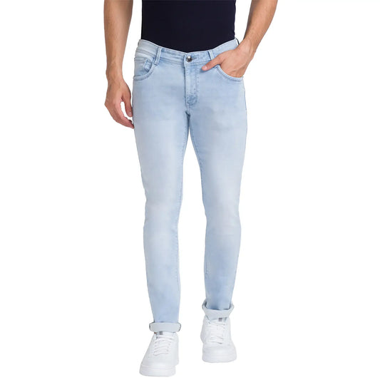 Men Blue Slim Tapered Fit Dobby Cotton Blend Jeans