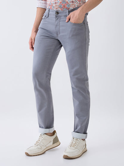 Parx Men Grey Knitted Low Rise Tapered Fit Cotton Blend Jeans