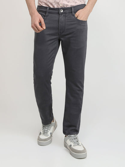 Parx Men Grey Knitted Low Rise Tapered Fit Cotton Blend Jeans