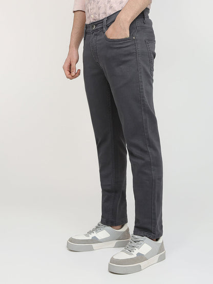 Parx Men Grey Knitted Low Rise Tapered Fit Cotton Blend Jeans