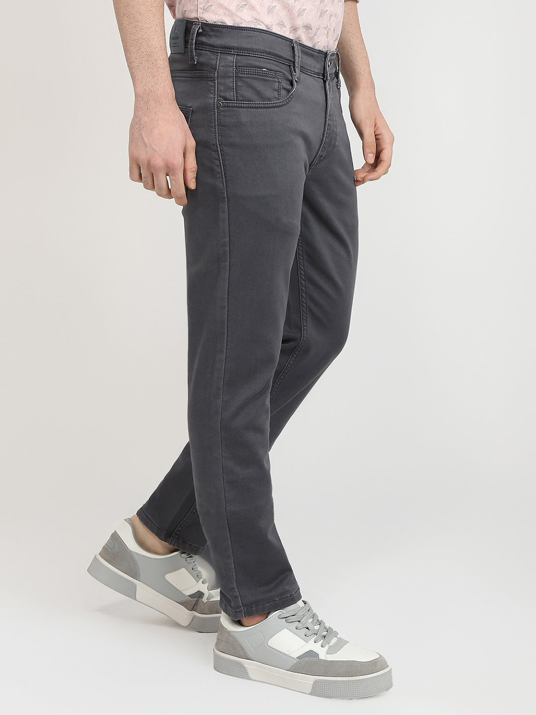 Parx Men Grey Knitted Low Rise Tapered Fit Cotton Blend Jeans