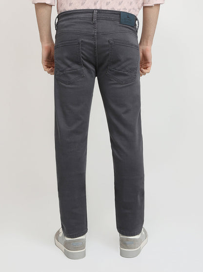 Parx Men Grey Knitted Low Rise Tapered Fit Cotton Blend Jeans