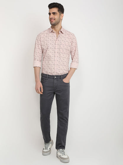 Parx Men Grey Knitted Low Rise Tapered Fit Cotton Blend Jeans