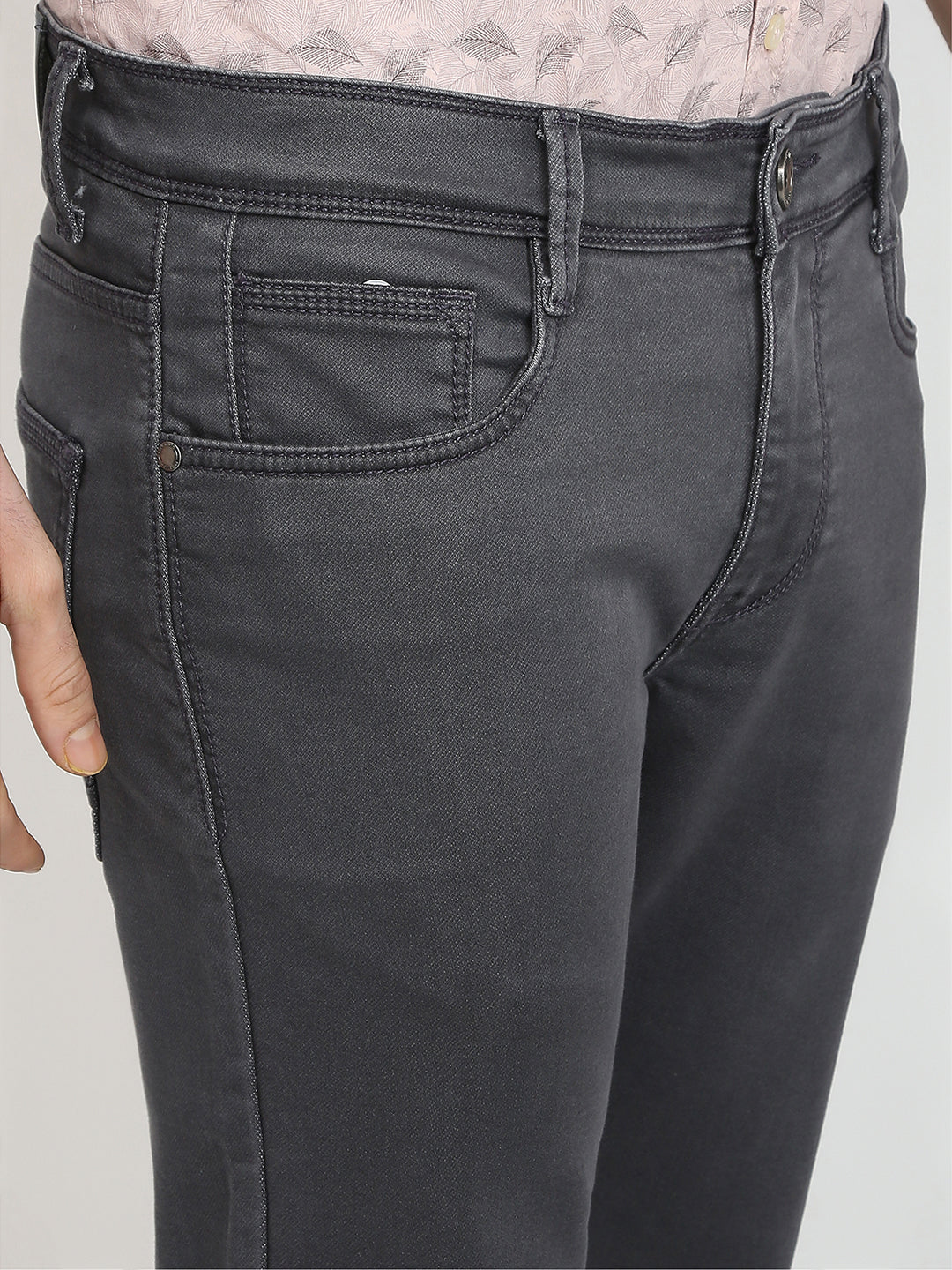 Parx Men Grey Knitted Low Rise Tapered Fit Cotton Blend Jeans