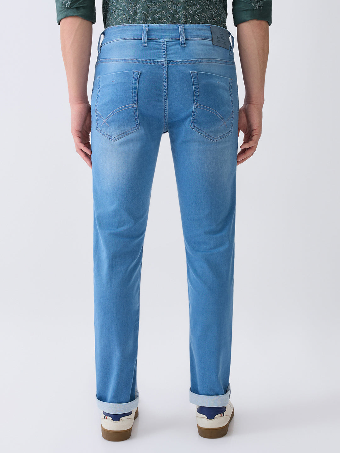 Parx Men Blue Knitted Low Rise Tapered Fit Cotton Blend Jeans