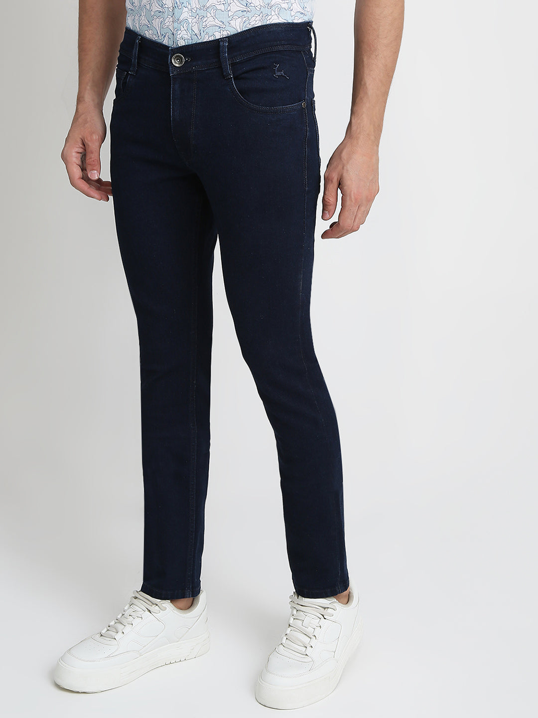 Parx Men Blue Twill Low Rise Tapered Fit Cotton Blend Jeans