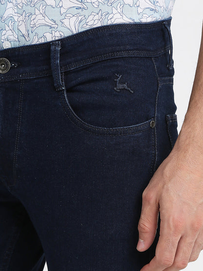 Parx Men Blue Twill Low Rise Tapered Fit Cotton Blend Jeans