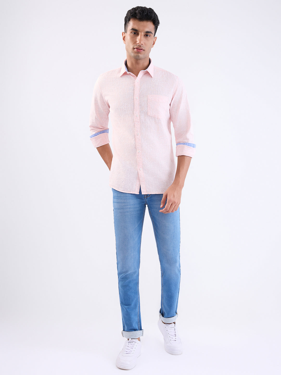 Parx Men Blue Knitted Low Rise Tapered Fit Cotton Blend Jeans