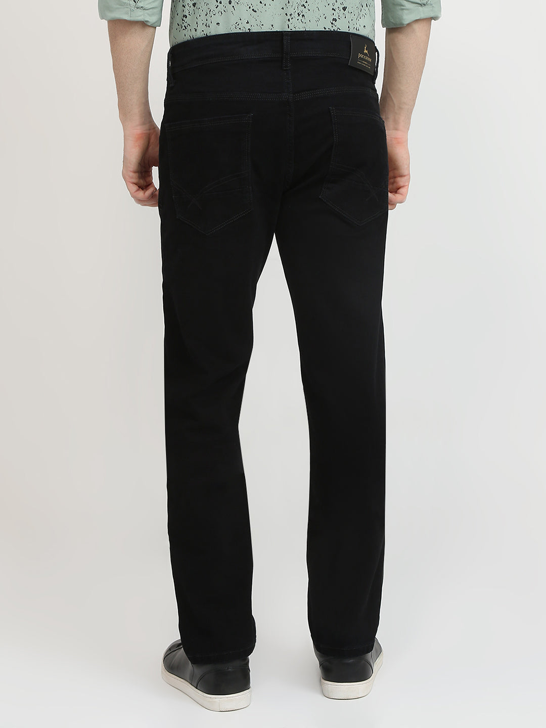 Parx Men Black Dobby Low Rise Tapered Fit Cotton Blend Jeans