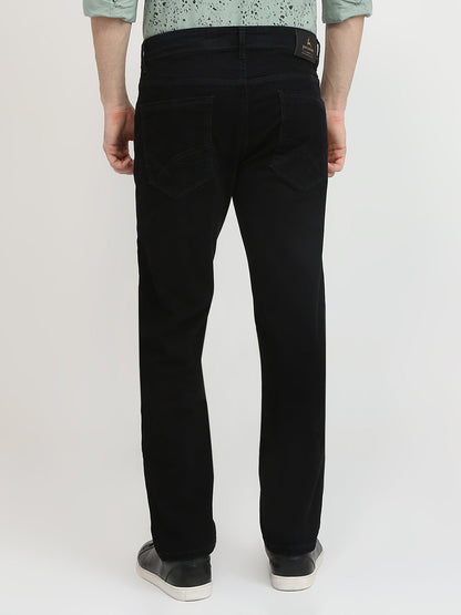 Parx Men Black Dobby Low Rise Tapered Fit Cotton Blend Jeans