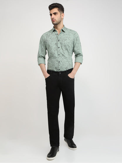 Parx Men Black Dobby Low Rise Tapered Fit Cotton Blend Jeans