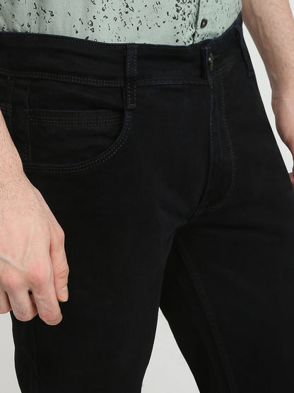Parx Men Black Dobby Low Rise Tapered Fit Cotton Blend Jeans