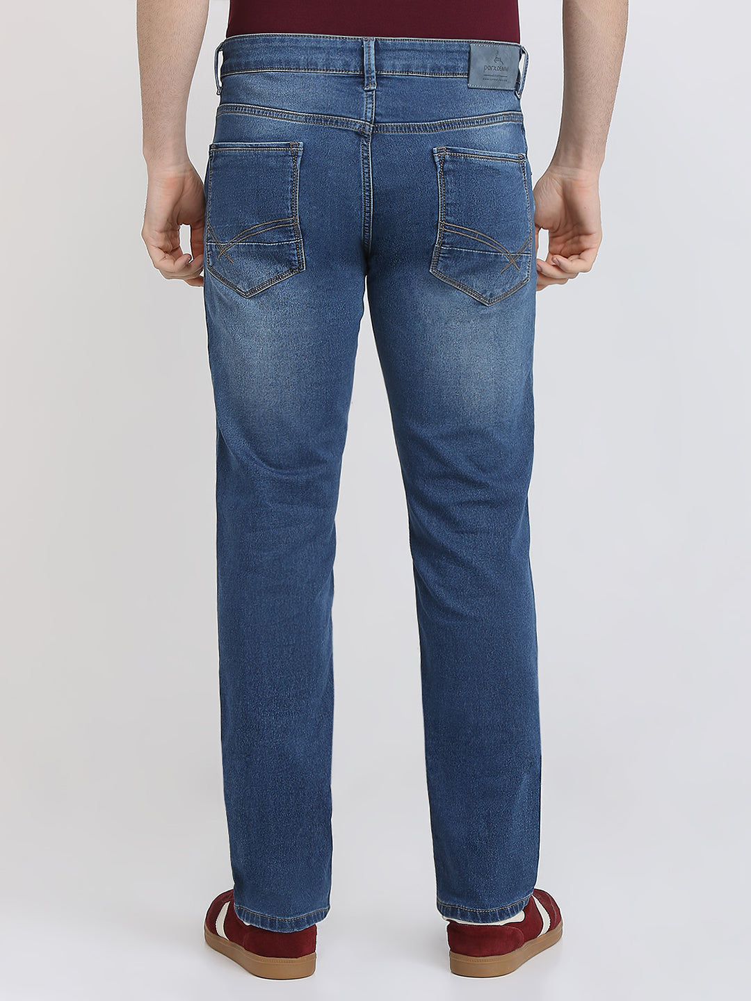 Parx Men Blue Knitted Low Rise Tapered Fit Cotton Blend Jeans