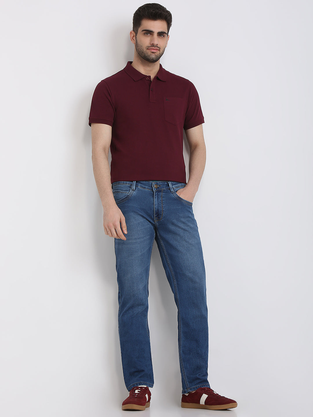 Parx Men Blue Knitted Low Rise Tapered Fit Cotton Blend Jeans