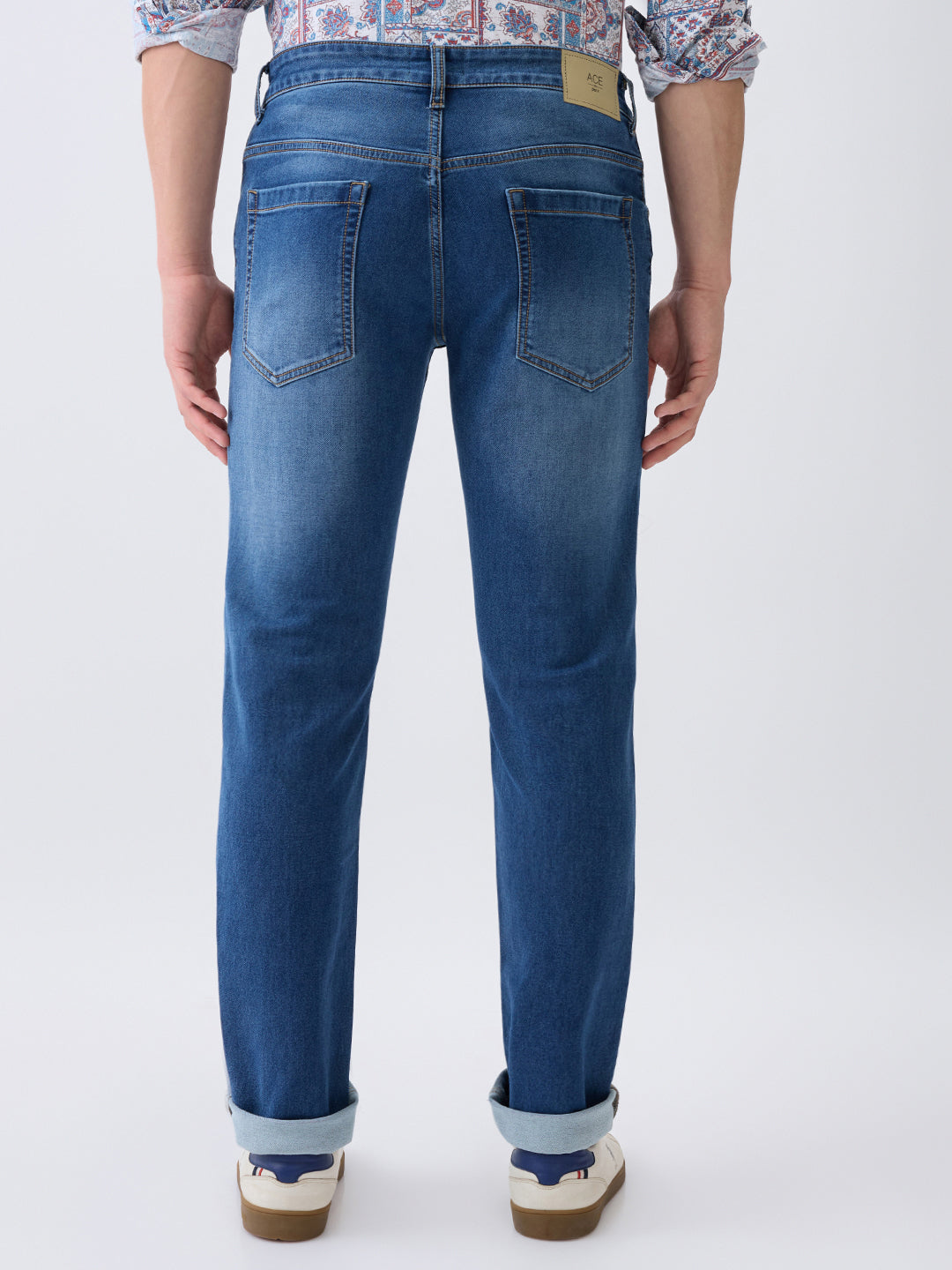 Parx Men Blue Knitted Low Rise Tapered Fit Cotton Blend Jeans