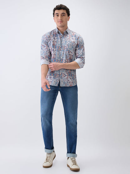 Parx Men Blue Knitted Low Rise Tapered Fit Cotton Blend Jeans