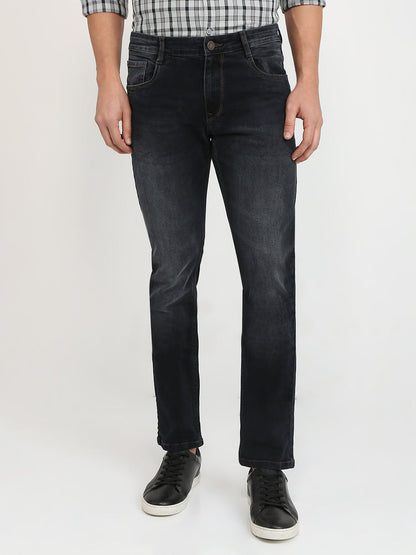 Parx Men Black Twill Low Rise Tapered Fit Cotton Blend Jeans