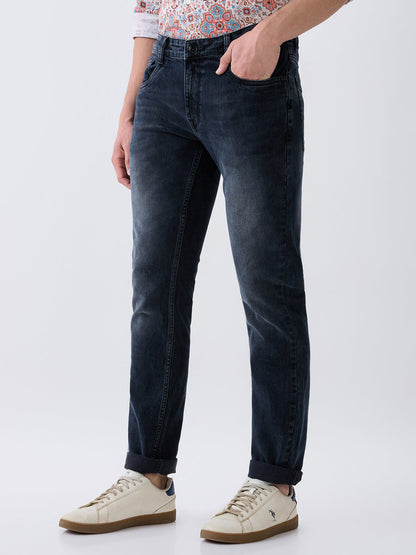 Parx Men Black Twill Low Rise Tapered Fit Cotton Blend Jeans