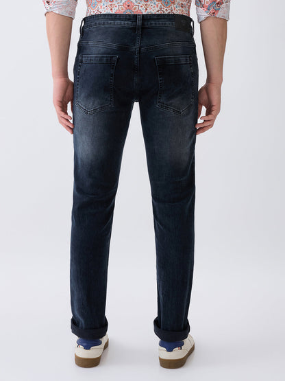 Parx Men Black Twill Low Rise Tapered Fit Cotton Blend Jeans