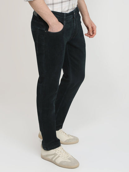 Parx Men Green Twill Low Rise Tapered Fit Cotton Blend Jeans